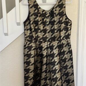 Elegant Black and Gold Houndstooth Dress
